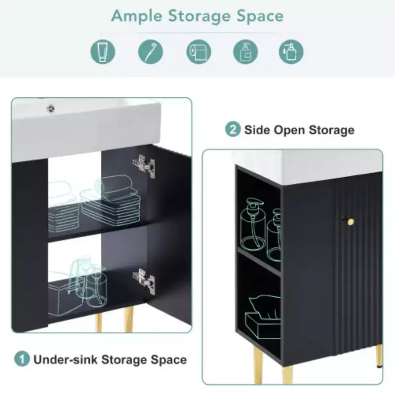 21.6 Mobile da bagno bianco, Mobile combinato, Armadietto contenitore per bagno, Lavabo singolo in ceramica, Vano contenitore a sinistra