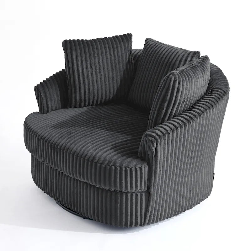 Pultruna Barrel li Tdur, Oversized 43 W, b’Corduroy Plush u Armrests Imdaħħlin