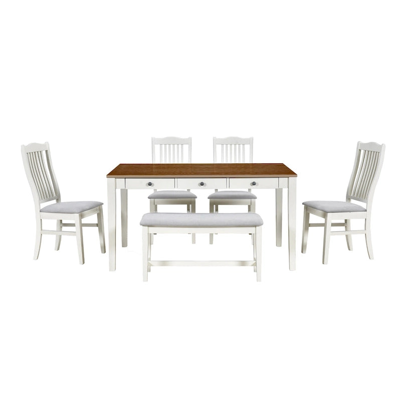 6-Piece Wooden Dining Table Set with 4 Chairs & Bench, Table with Drawer