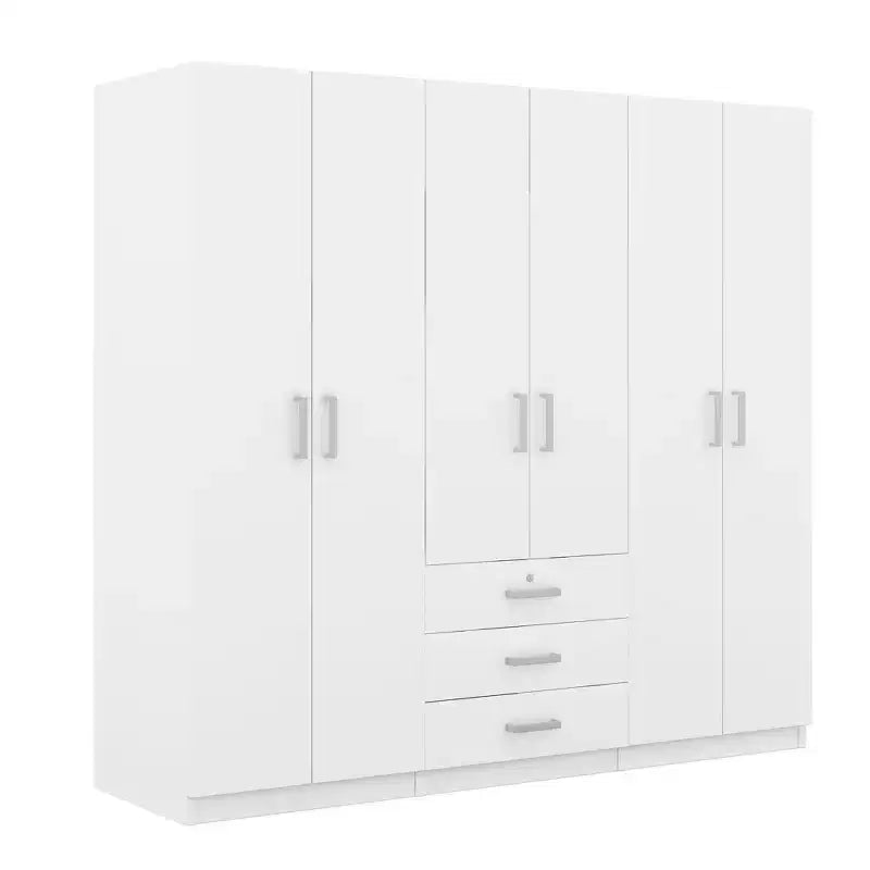 6-Door Wooden Wardrobe with Drawers for Bedroom