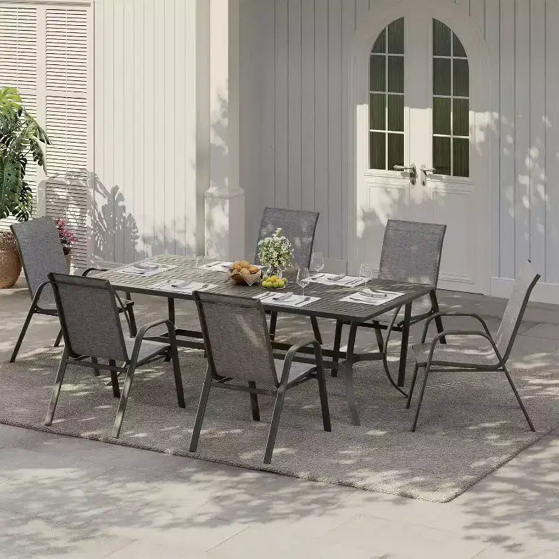 Sedie da patio, set di 4/6 sedie da pranzo impilabili per esterni, leggere e resistenti a tutte le condizioni atmosferiche, in textilene, con braccioli, per giardino e bordo piscina