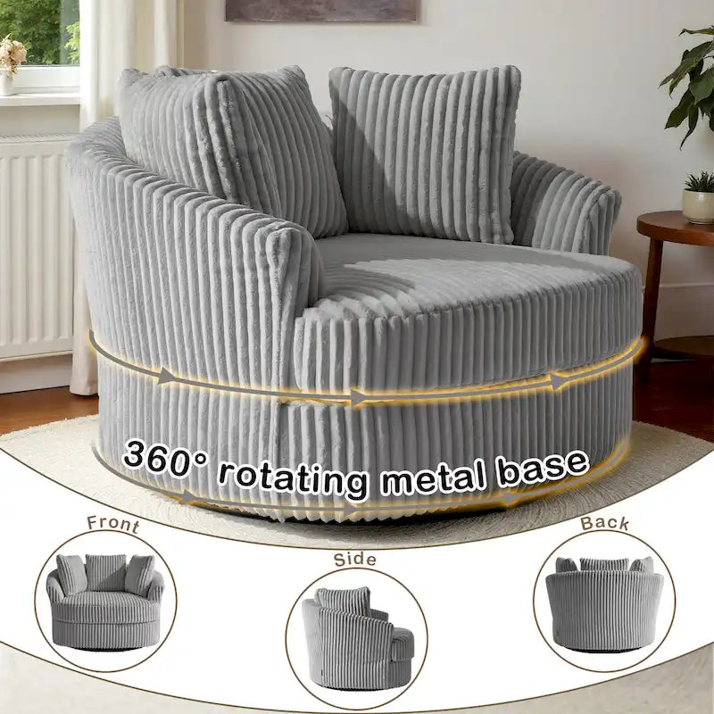 Pultruna Barrel li Tdur, Oversized 43 W, b’Corduroy Plush u Armrests Imdaħħlin