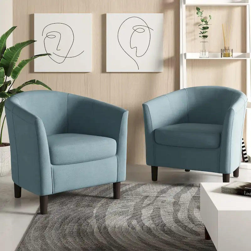 Set di 2 poltrone d'accento moderne in lino, a forma di botte, poltrone club