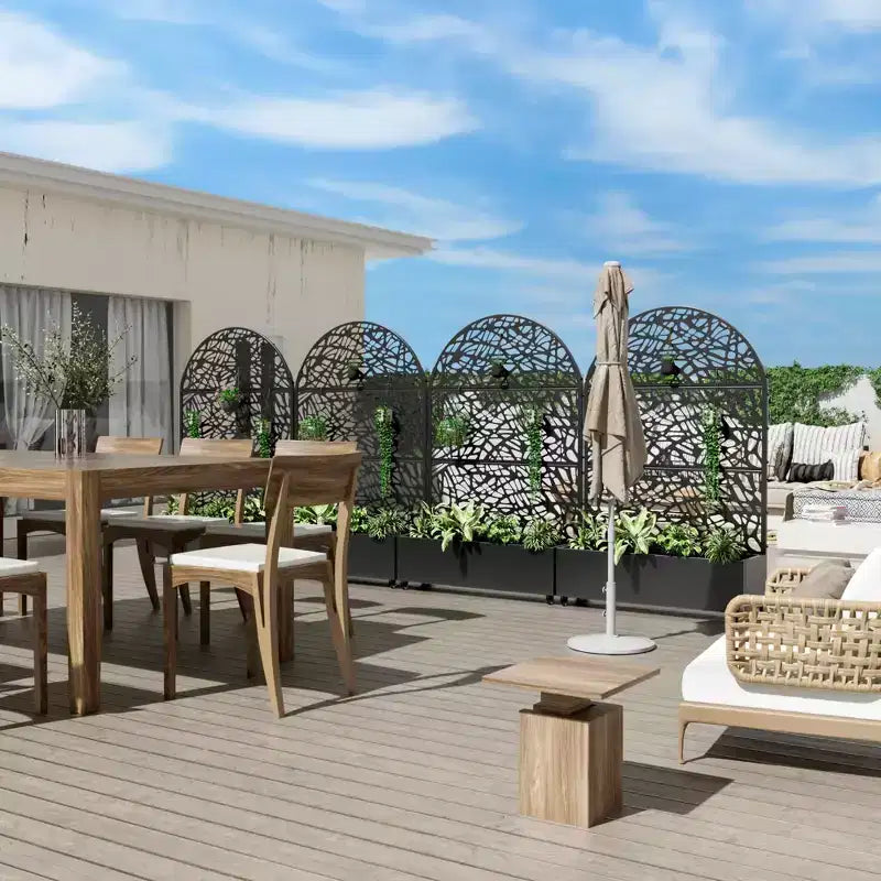 Fioriera MAYEERTY in ferro nero ad arco da 72x47 con grigliato, set da 3 pezzi, schermo decorativo da giardino per patio e balcone