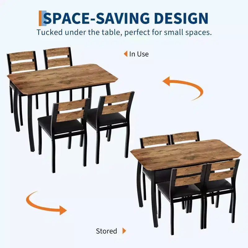 Set da cucina composto da tavolo e sedie con struttura in metallo, 5 pezzi, con design smussato
