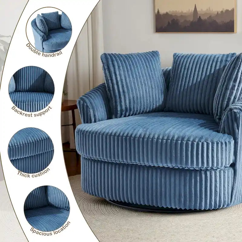 Pultruna Barrel li Tdur, Oversized 43 W, b’Corduroy Plush u Armrests Imdaħħlin