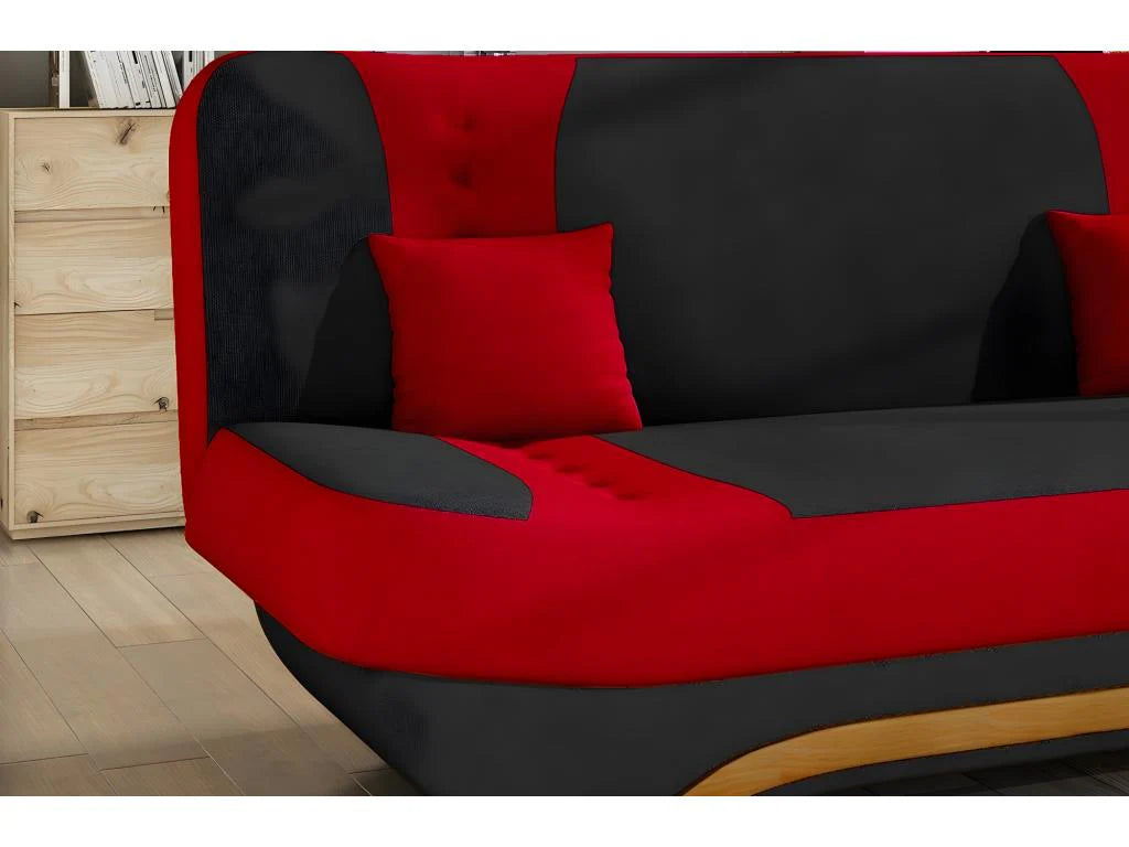 Divano a 3 posti convertibile con vano contenitore - bicolore antracite / rosso - in tessuto di qualità EWIN