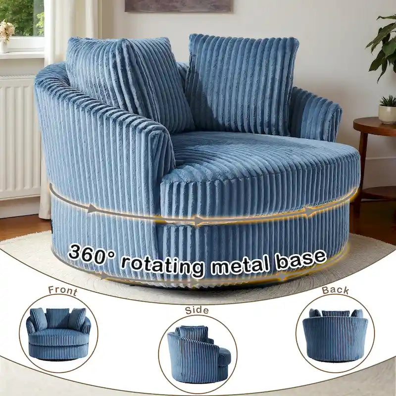 Pultruna Barrel li Tdur, Oversized 43 W, b’Corduroy Plush u Armrests Imdaħħlin