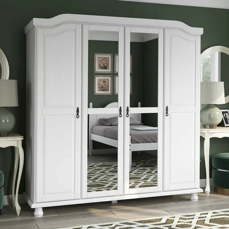 Palace Imports Armadio Kyle a 4 Ante in 100% Legno Massello con Ante in Legno Massello o a Specchio