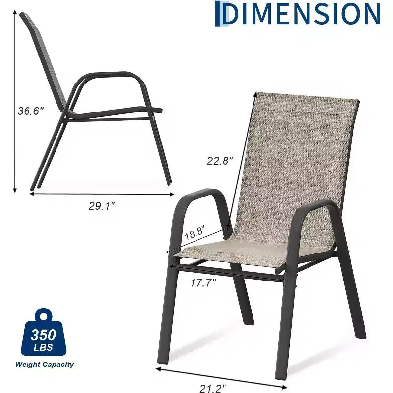 Sedie da patio, set di 4/6 sedie da pranzo impilabili per esterni, leggere e resistenti a tutte le condizioni atmosferiche, in textilene, con braccioli, per giardino e bordo piscina