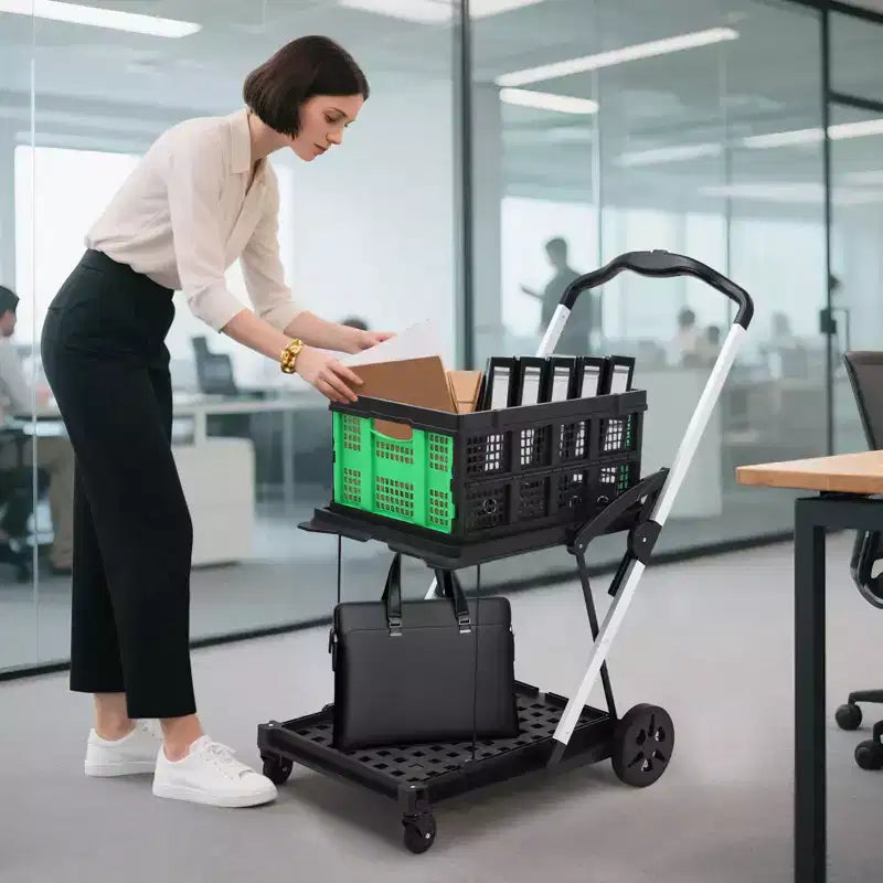 2-stufige faltbare Einkaufswagen für Lebensmittel, Tragfähigkeit 198 lb, zusammenklappbarer tragbarer Einkaufswagen mit Rädern und herausnehmbarer Kiste für Einkaufszentrum und Markt, Blau