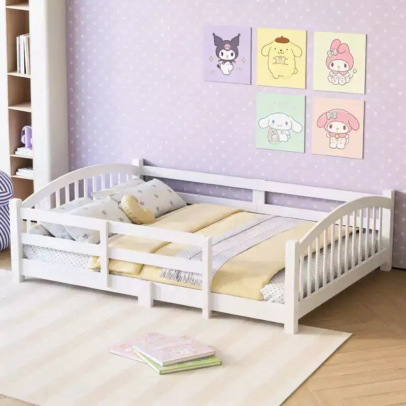 Luxystar Montessori-Bett in voller Größe mit niedrigem Profil, Sicherheitsgittern und Kopfteil