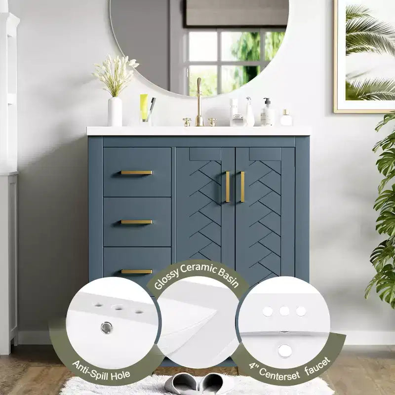 Mobile da bagno da 30" con lavabo singolo, armadietto e 3 cassetti – Nero / Blu / Verde / Indaco / Bianco