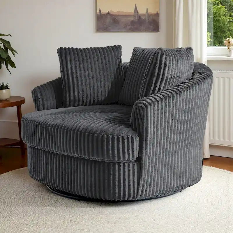 Pultruna Barrel li Tdur, Oversized 43 W, b’Corduroy Plush u Armrests Imdaħħlin