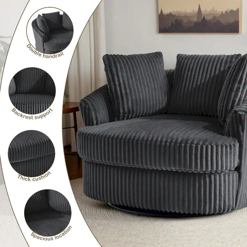 Pultruna Barrel li Tdur, Oversized 43 W, b’Corduroy Plush u Armrests Imdaħħlin