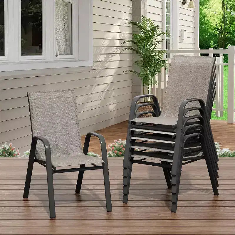 Sedie da patio, set di 4/6 sedie da pranzo impilabili per esterni, leggere e resistenti a tutte le condizioni atmosferiche, in textilene, con braccioli, per giardino e bordo piscina