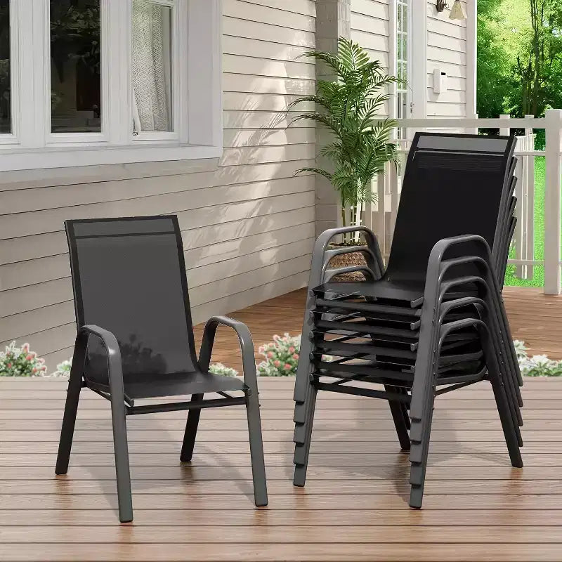 Sedie da patio, set di 4/6 sedie da pranzo impilabili per esterni, leggere e resistenti a tutte le condizioni atmosferiche, in textilene, con braccioli, per giardino e bordo piscina