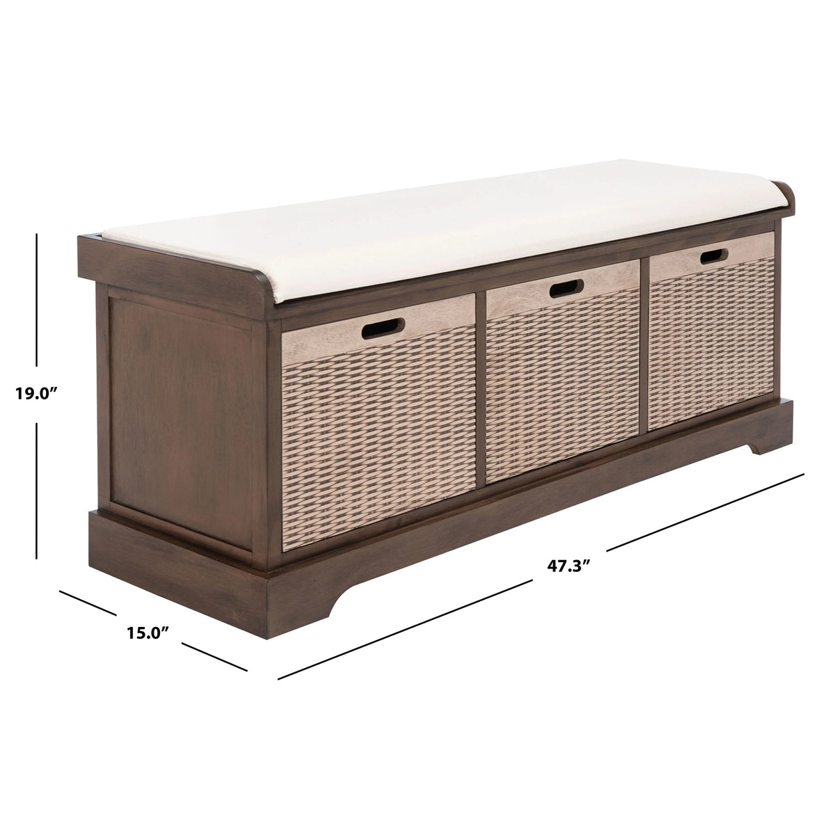 Bank tal-ħażna SAFAVIEH Fiorello bi 3 kxaxen u kuxxin - 47.3 W x 15 L x 19 H - 47Wx15Dx19H