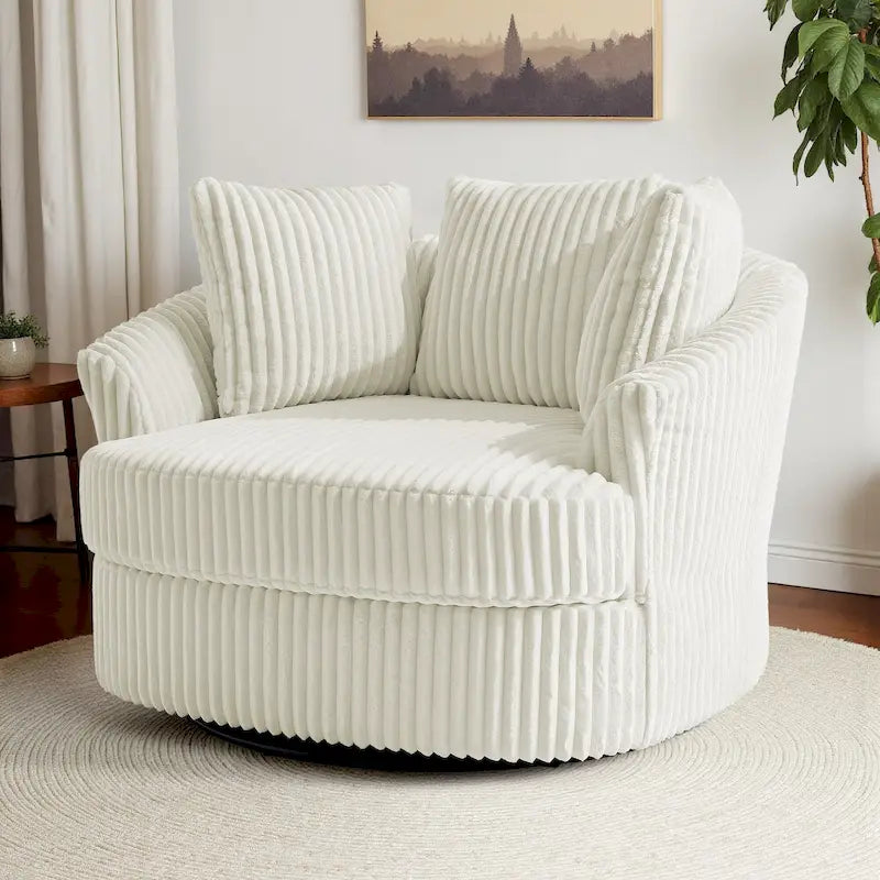 Pultruna Barrel li Tdur, Oversized 43 W, b’Corduroy Plush u Armrests Imdaħħlin