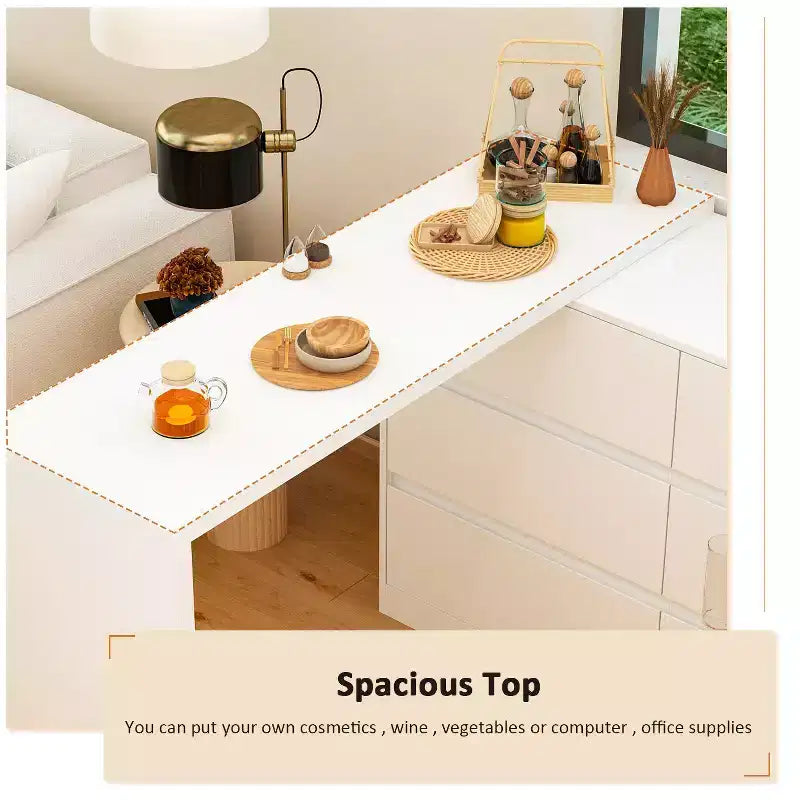 Credenza buffet girevole/estensibile intelligente con 6 cassetti, piano di lavoro estensibile, tappetino antiscivolo, tavolo da pranzo girevole, dispensa a isola da cucina
