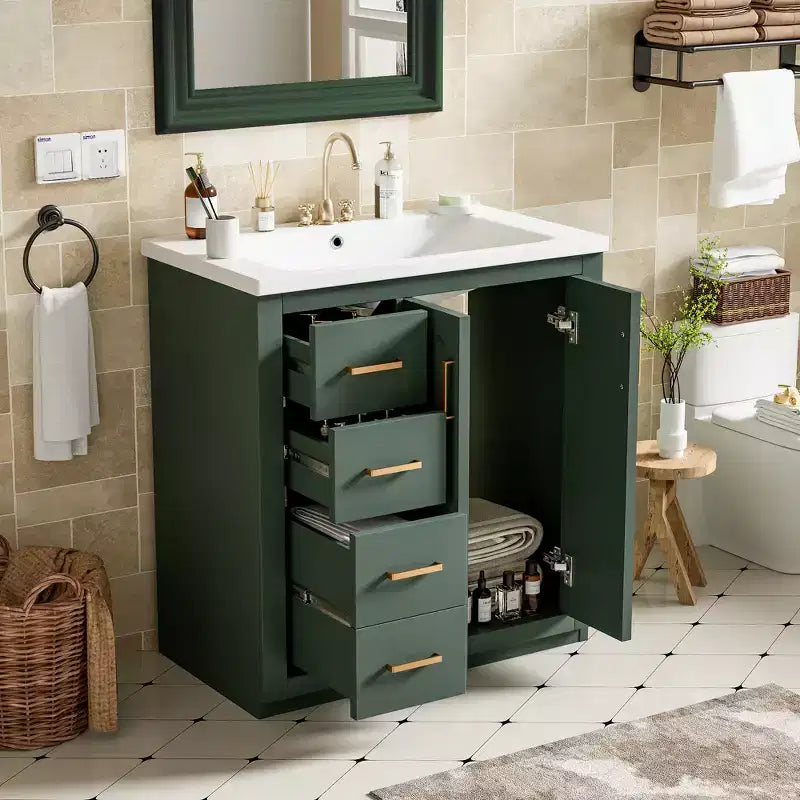 Mobile da bagno da 30" con lavabo singolo, armadietto e 3 cassetti – Nero / Blu / Verde / Indaco / Bianco