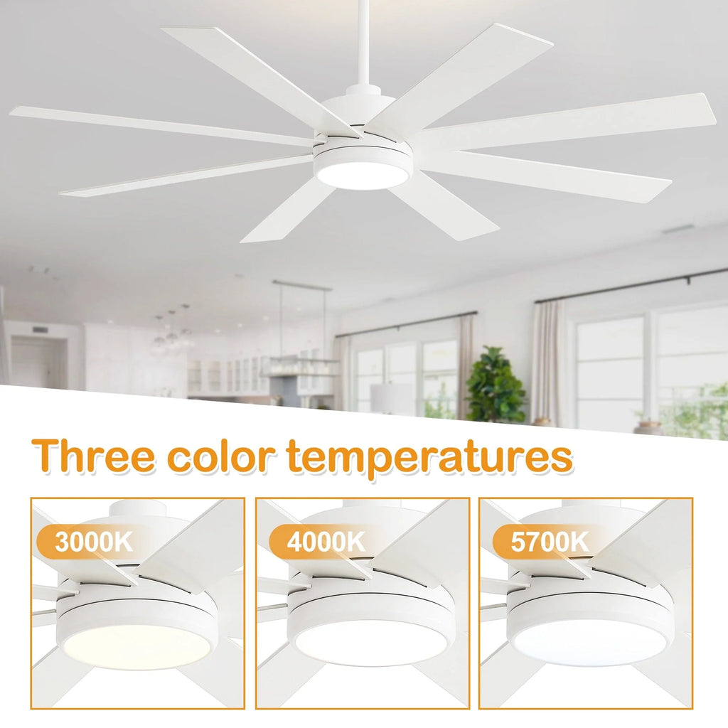 Ventilatore da soffitto nero da 65 pollici con 8 pale, LED, luce e telecomando