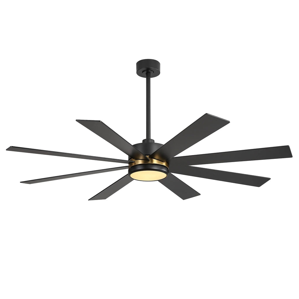 Ventilatore da soffitto nero da 65 pollici con 8 pale, LED, luce e telecomando