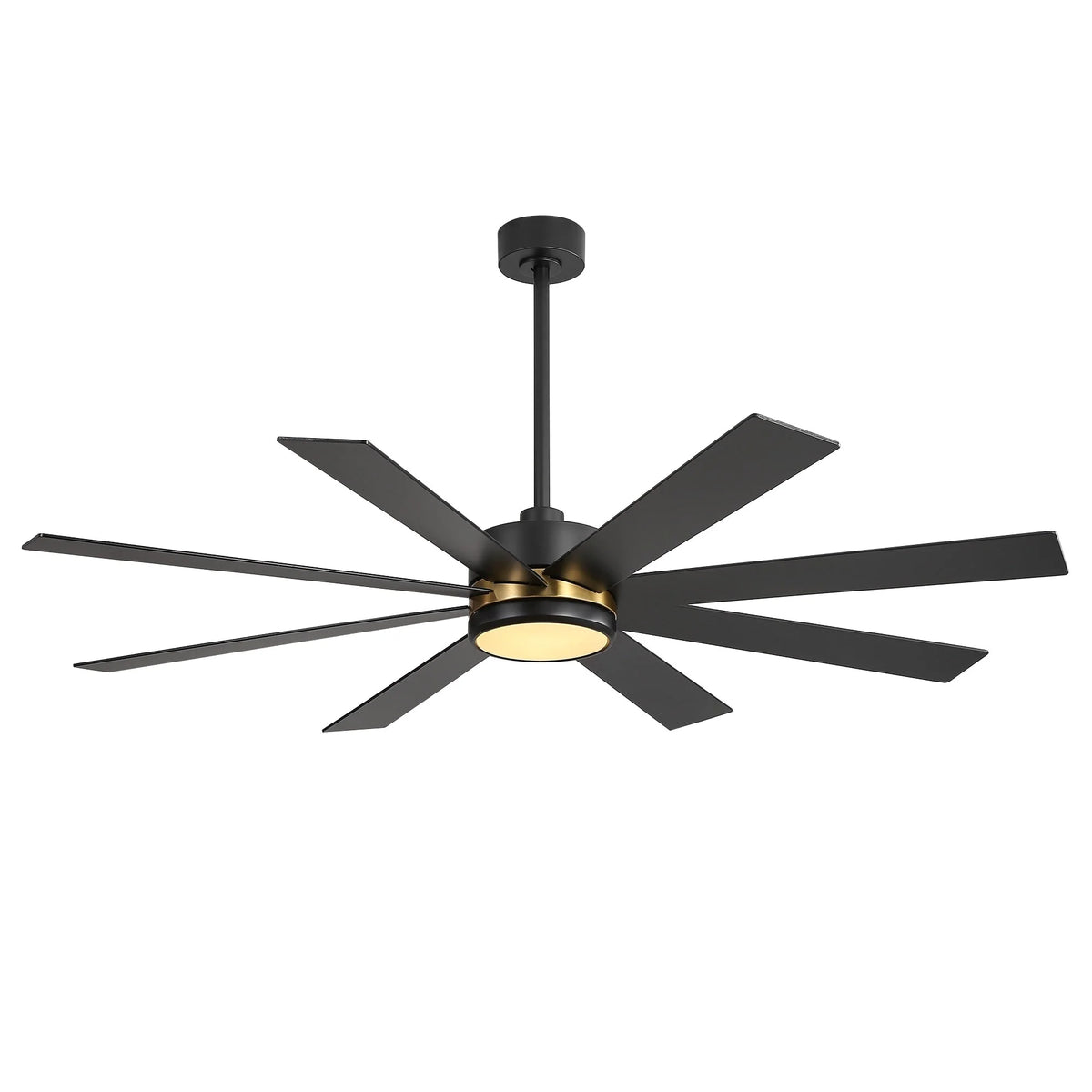 Ventilatore da soffitto nero da 65 pollici con 8 pale, LED, luce e telecomando