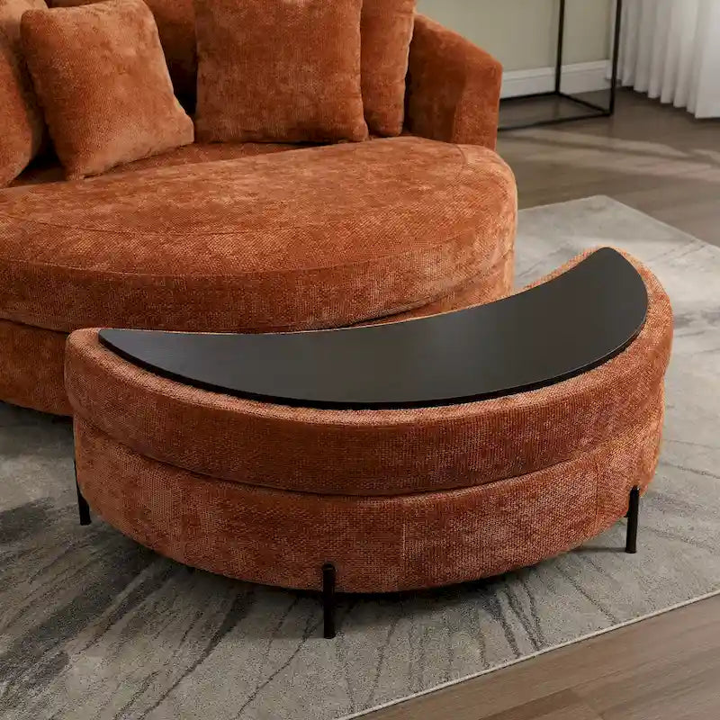 Poltrona Moderna Rotonda a Botte con 5 Cuscini e Pouf Opzionale