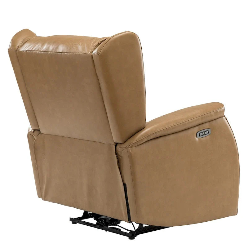 Poltrona relax elettrica in vera pelle con porta USB - Set di 2 con schienale a orecchioni e borchie