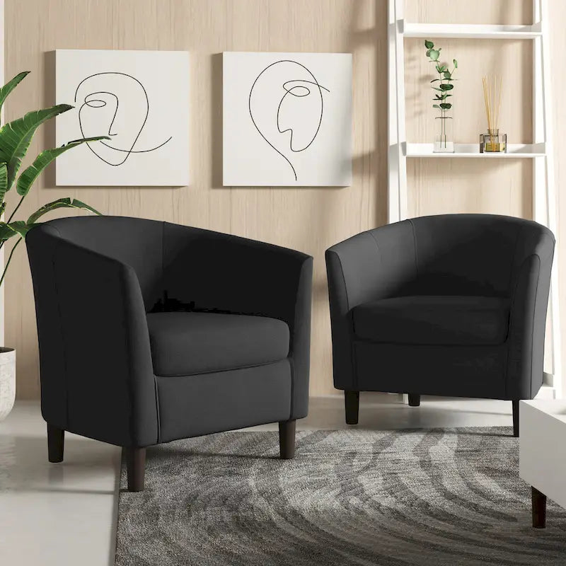 Set di 2 poltrone d'accento moderne in lino, a forma di botte, poltrone club