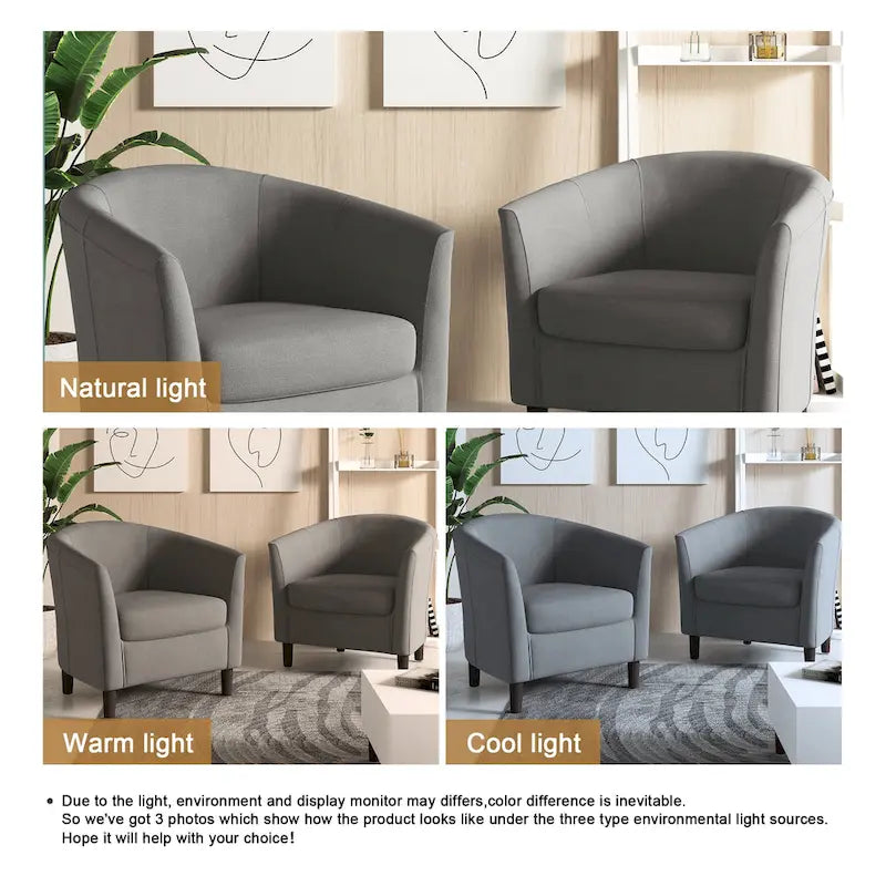 Set di 2 poltrone d'accento moderne in lino, a forma di botte, poltrone club