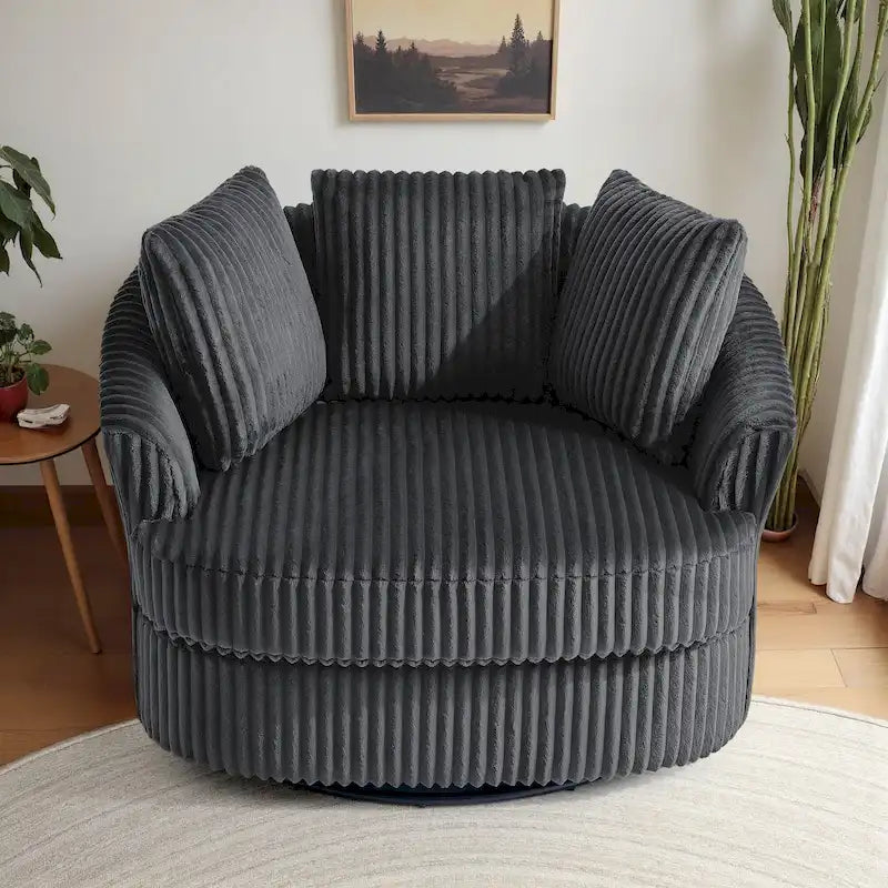 Pultruna Barrel li Tdur, Oversized 43 W, b’Corduroy Plush u Armrests Imdaħħlin