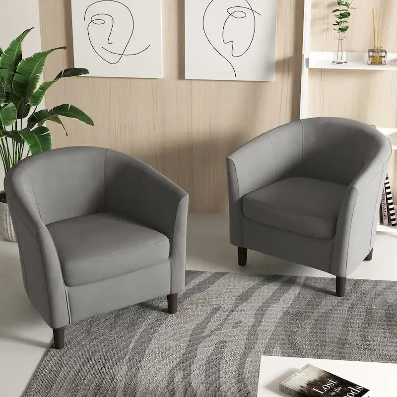 Set di 2 poltrone d'accento moderne in lino, a forma di botte, poltrone club