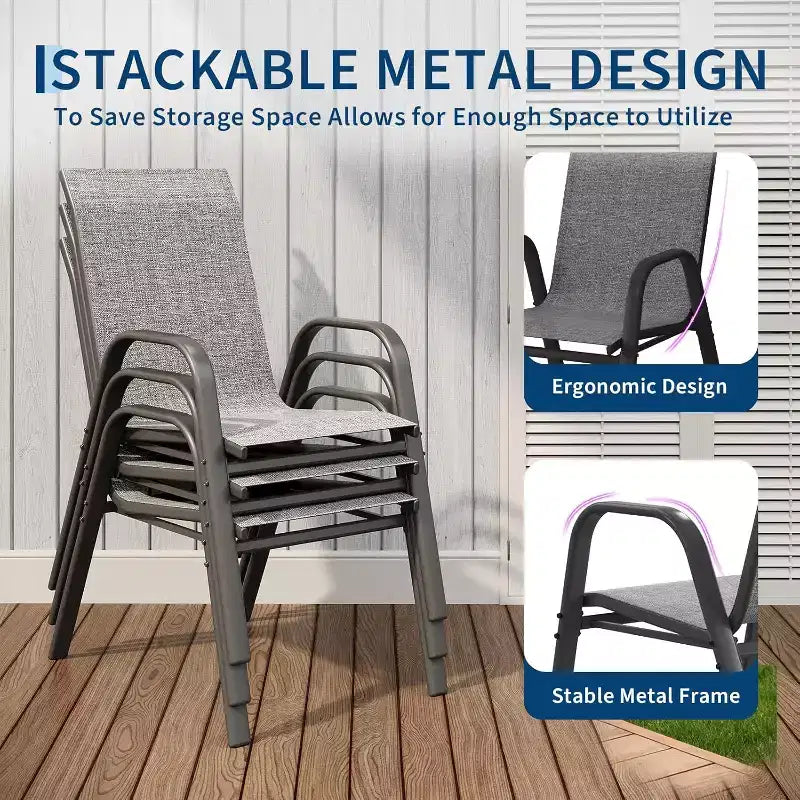 Sedie da patio, set di 4/6 sedie da pranzo impilabili per esterni, leggere e resistenti a tutte le condizioni atmosferiche, in textilene, con braccioli, per giardino e bordo piscina