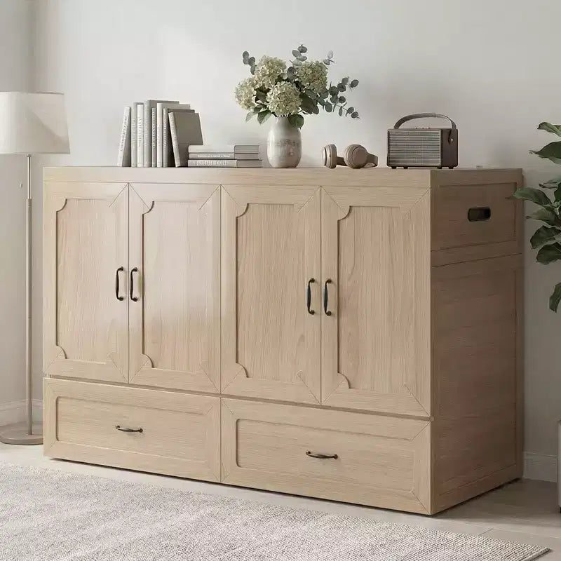 Letto armadio trasformabile Murphy Queen Size Mjkone con materasso, ricarica USB e cassetti contenitori