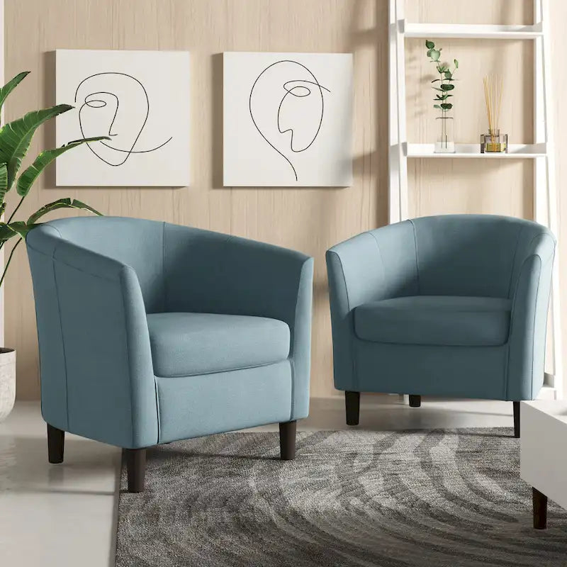 Set di 2 poltrone d'accento moderne in lino, a forma di botte, poltrone club