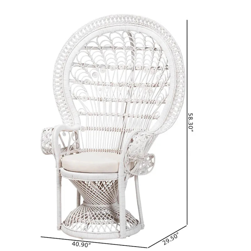 Sedia pavone in rattan naturale bianco dallo stile moderno bohémien Kallima