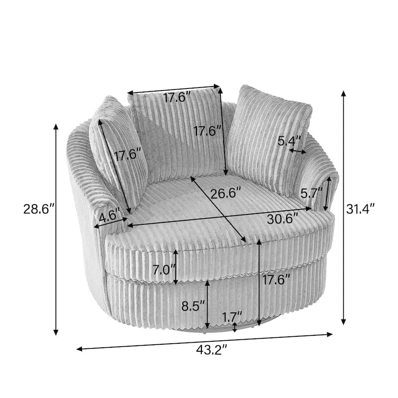 Pultruna Barrel li Tdur, Oversized 43 W, b’Corduroy Plush u Armrests Imdaħħlin