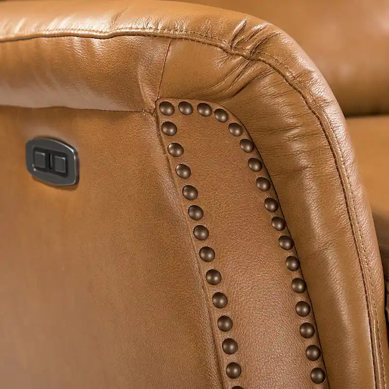 Poltrona relax elettrica in vera pelle con porta USB - Set di 2 con schienale a orecchioni e borchie