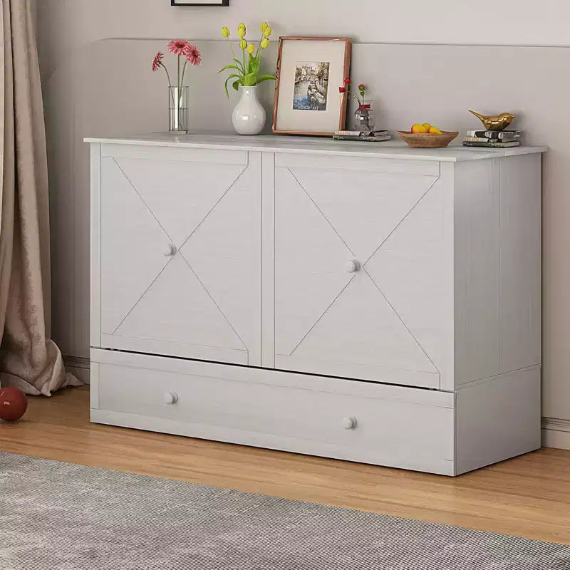 Letto a scomparsa queen Mjkone, letto a cubo con armadio contenitore, stazione di ricarica e spazio portaoggetti