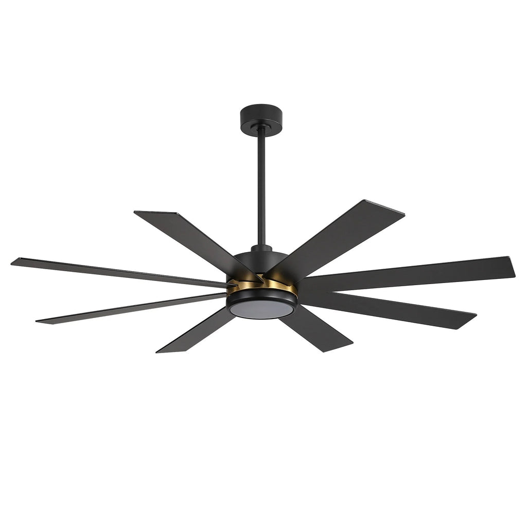 Ventilatore da soffitto nero da 65 pollici con 8 pale, LED, luce e telecomando