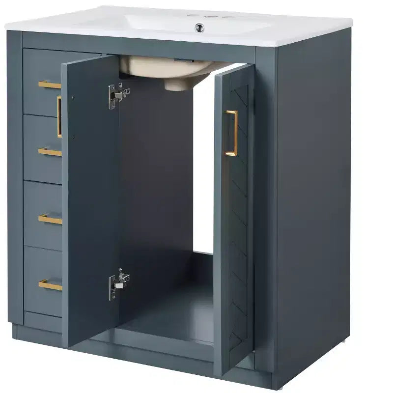 Mobile da bagno da 30" con lavabo singolo, armadietto e 3 cassetti – Nero / Blu / Verde / Indaco / Bianco