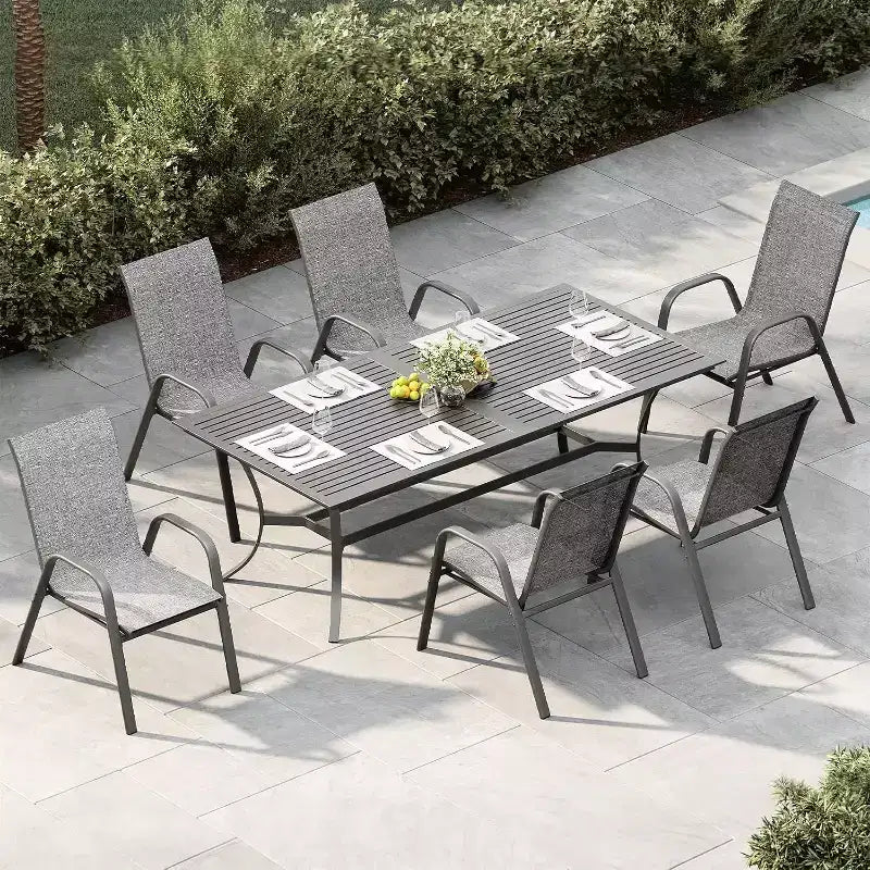 Sedie da patio, set di 4/6 sedie da pranzo impilabili per esterni, leggere e resistenti a tutte le condizioni atmosferiche, in textilene, con braccioli, per giardino e bordo piscina