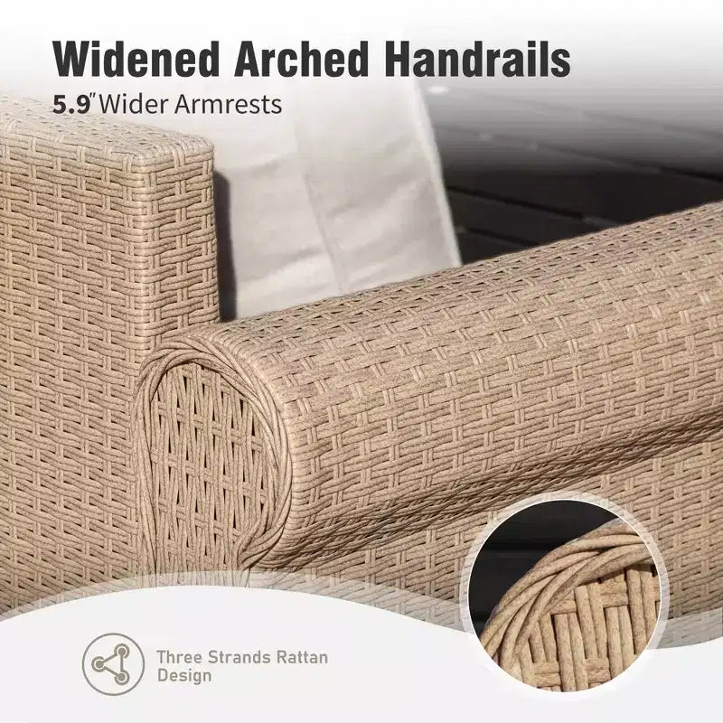Captiva Designs 6-teiliges luxuriöses Polyrattan-Sitzmöbel-Set für die Terrasse mit Sofa, geschwungenen Armlehnen und Sitzkissen