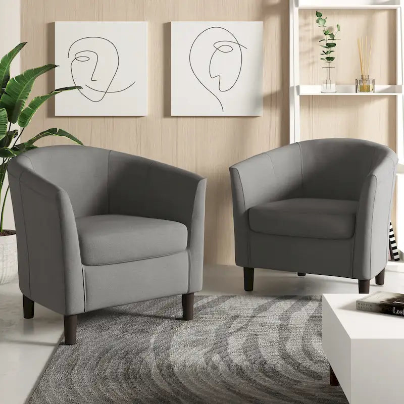 Set di 2 poltrone d'accento moderne in lino, a forma di botte, poltrone club