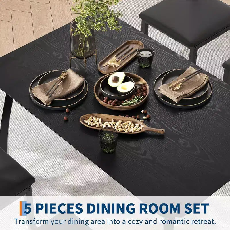 Set da cucina composto da tavolo e sedie con struttura in metallo, 5 pezzi, con design smussato