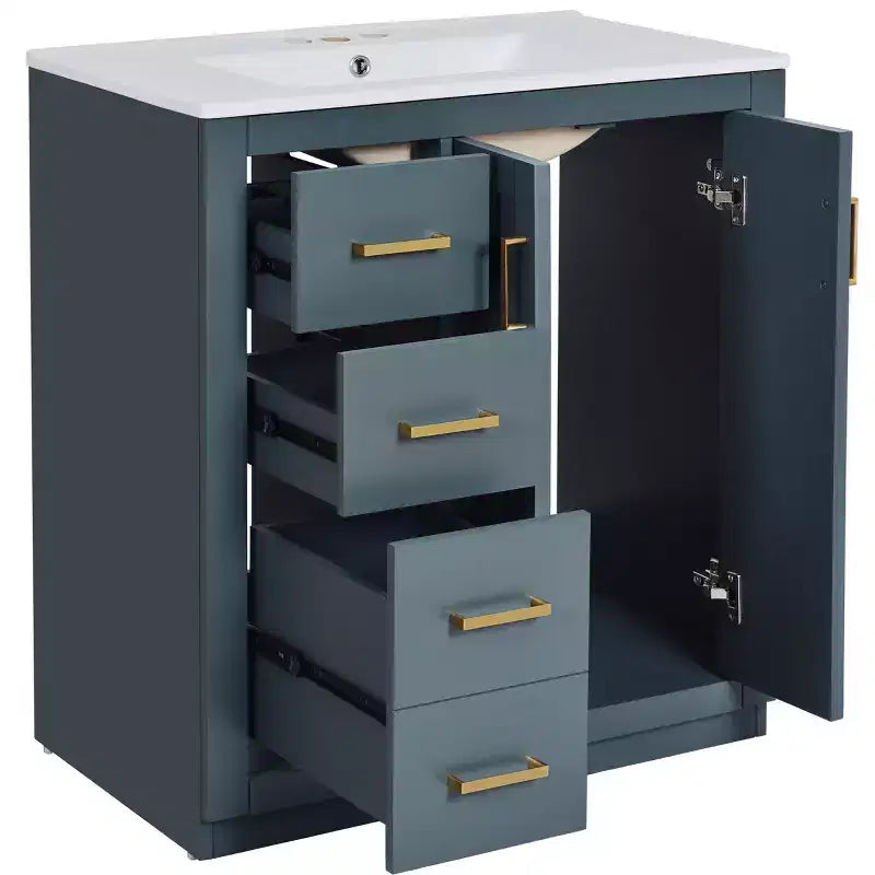 Mobile da bagno da 30" con lavabo singolo, armadietto e 3 cassetti – Nero / Blu / Verde / Indaco / Bianco