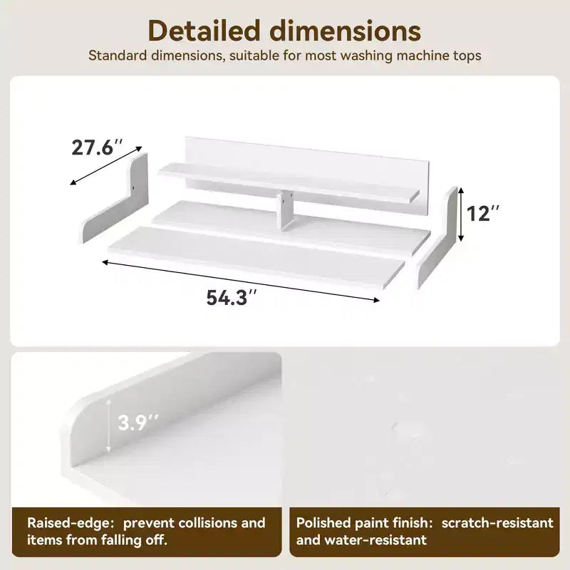 Piano d'appoggio per lavatrice e asciugatrice in legno, piano di lavoro per bucato da 54 pollici con ripiano portaoggetti a 2 livelli, superficie di lavoro antiscivolo con ringhiere per l'organizzazione della lavanderia