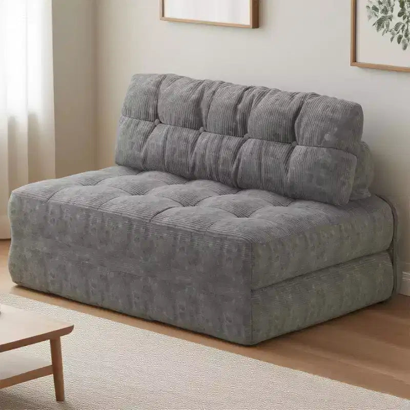 Zusammenklappbares Cord-Schlafsofa als Futon in Full-Größe, umwandelbarer Bodenschlafsessel mit Kissen und Rückenstütze
